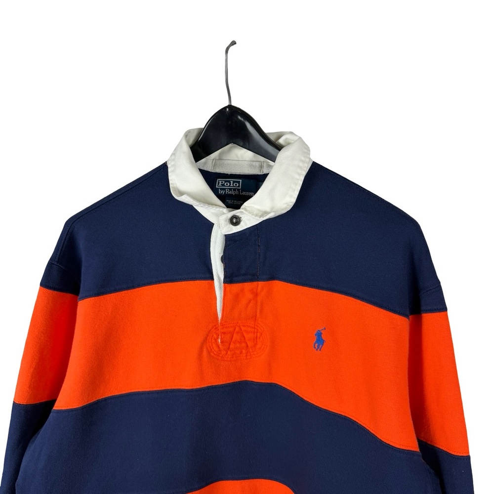 Mens 2000s Polo Ralph Lauren Rugby Orange Blue Kanye Polo Shirt Size L - Picture 6 of 9